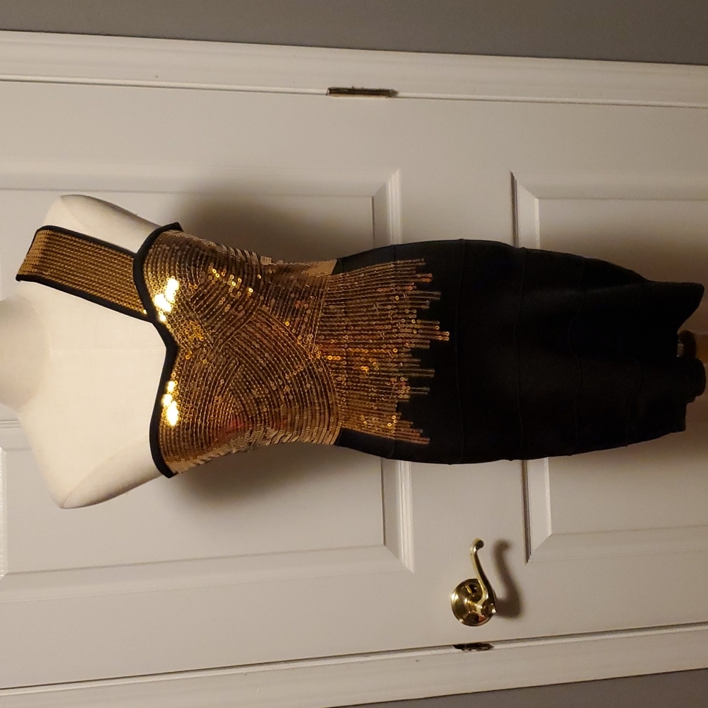 Bebe Sequin One Shoulder Bodycon Dress